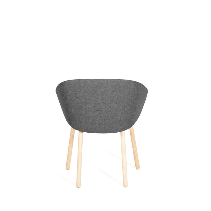 Modern gray fabric chair with wooden legs on white background. (Dark Gray)