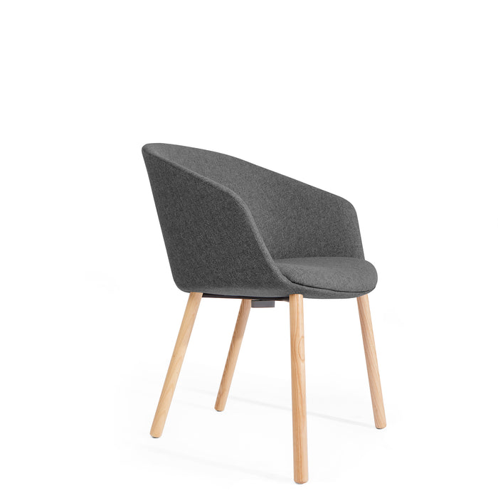 Modern grey upholstered chair with wooden legs on white background (Dark Gray)