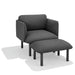 Modern dark gray armchair with matching ottoman on white background. (Dark Gray)