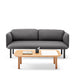 Modern gray sofa and wooden coffee table on white background. (Dark Gray)
