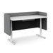Modern office desk with privacy panels and white legs on a white background. (Dark Gray-60&quot;)