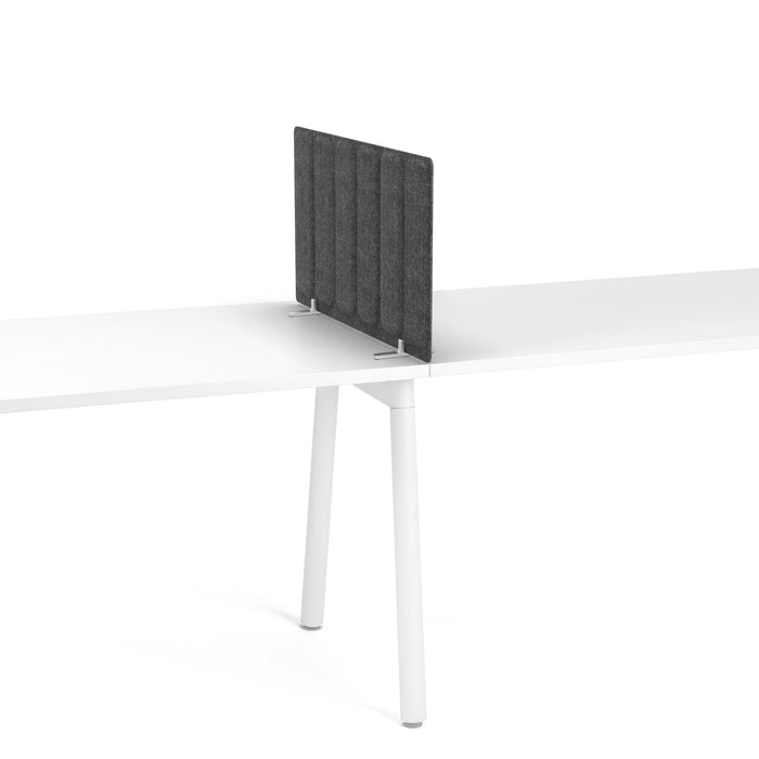 White office desk with a gray desk-mounted privacy panel. (Dark Gray-28&quot;)