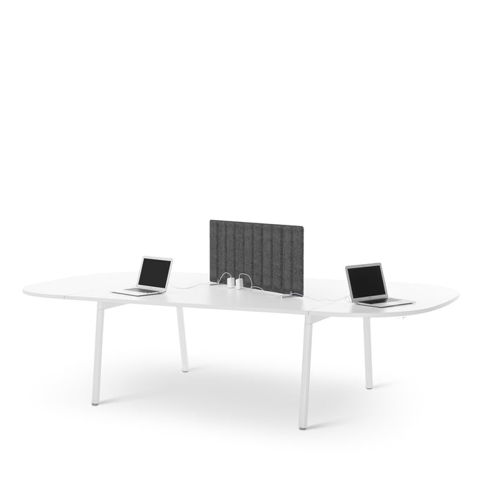 Modern white office desk with laptops, smartphone, and acoustic panel on white background. (Dark Gray-57&quot;)
