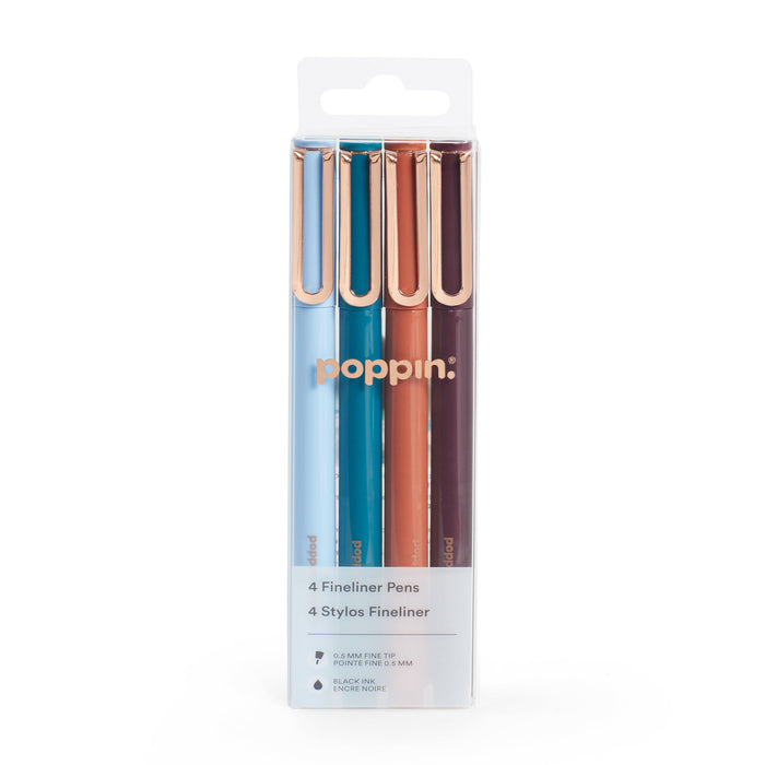 Pack of four Poppin brand fineliner pens in assorted colors on white (Elements)