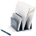 Desk organizer with folders and a blue pen on a white background. (Slate Blue)
