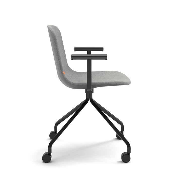 Modern gray office chair with wheels and adjustable arms on a white background. (Gray)