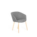 Modern grey fabric chair with wooden legs on white background. (Gray)