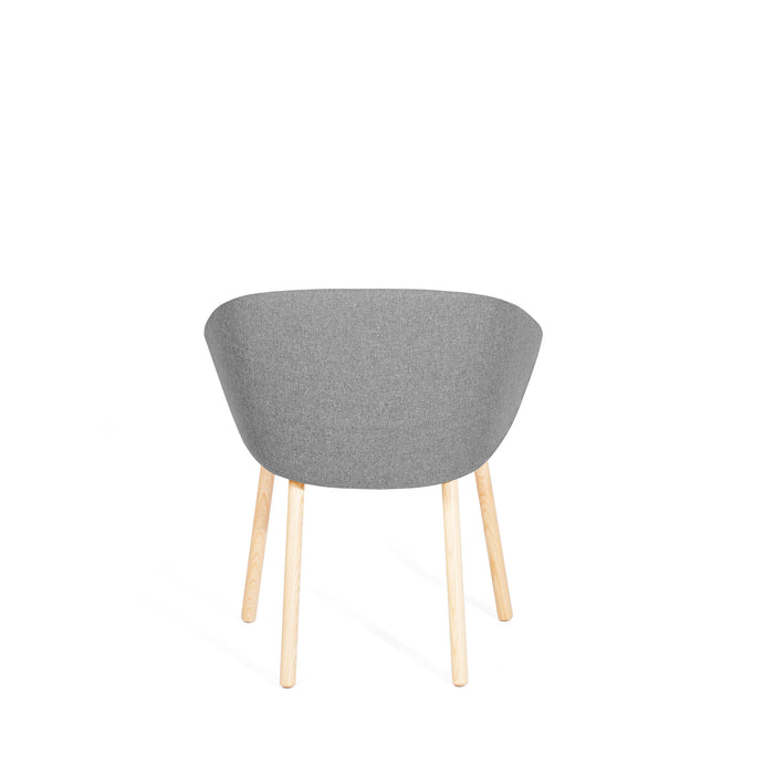 Modern gray fabric chair with wooden legs isolated on a white background. (Gray)