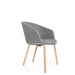 Modern grey upholstered chair with wooden legs on white background (Gray)