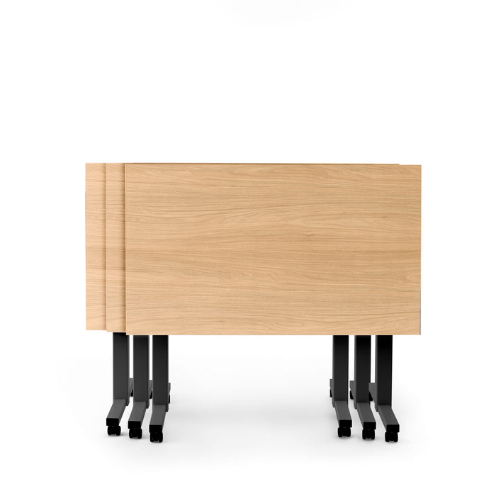 Modern wooden office desk with black metal legs on a white background. (Natural Oak-47&quot;)