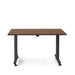 Modern adjustable standing desk with brown wooden top and black frame on white background. (Walnut-57&quot;)