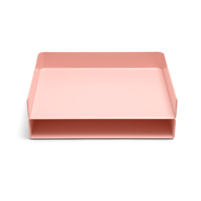 Pink rectangular serving tray isolated on white background. (Blush)