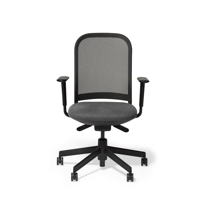"Modern ergonomic office chair with black mesh backrest and adjustable armrests on (Dorset Charcoal-Black)