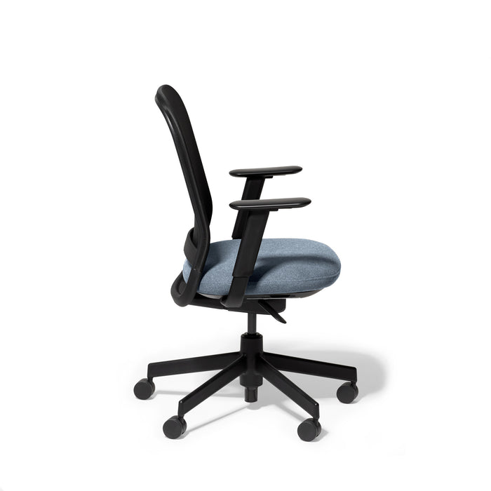 Ergonomic office chair with blue upholstery on a white background (Dorset Sea-Black)