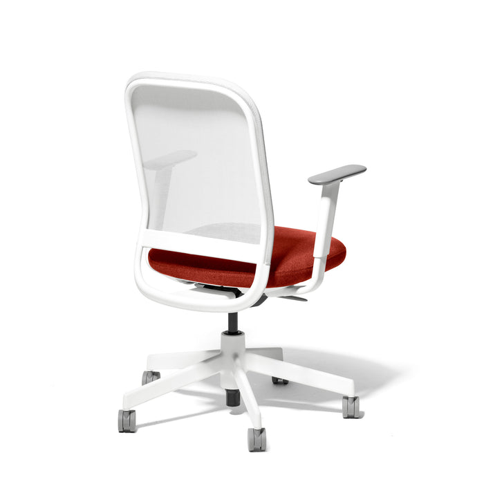 Modern white and red office chair with mesh backrest on a white background. (Dorset Cayenne-White)