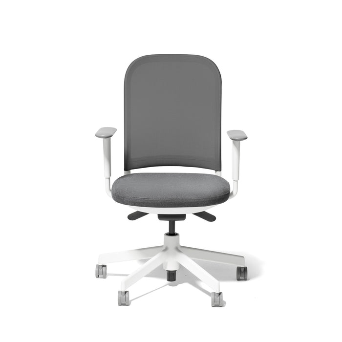 Ergonomic office chair with adjustable armrests on white background. (Dorset Charcoal-White)