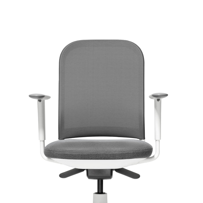 Gray ergonomic office chair with adjustable armrests on a white background. (Dorset Charcoal-White)