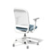 Modern ergonomic office chair with white frame and blue cushion on white background. (Dorset Sea-White)