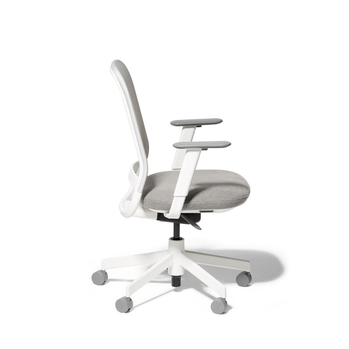 Ergonomic office chair with white frame and grey cushion isolated on white background (Dorset Silver-White)