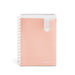 Pink spiral-bound notebook with page numbers and tab on white background. (Blush)