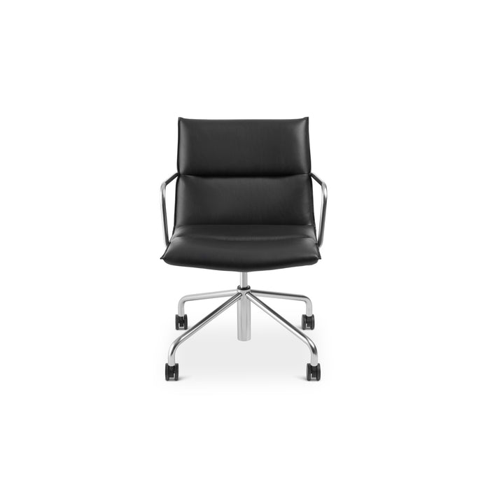 Modern black office chair with metal base and wheels on white background. (Black-Nickel)