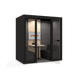 Modern black office pod with desk and chair for private workspaces. (Black)