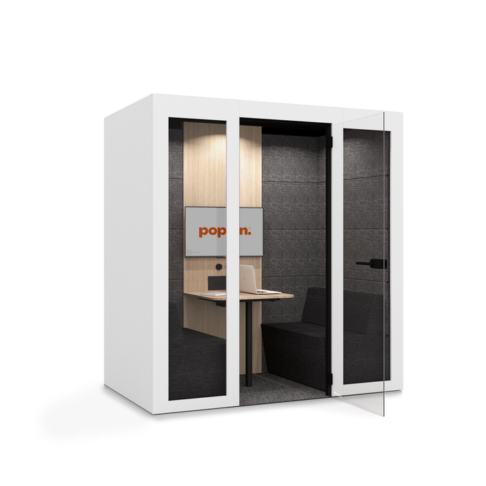 Modular office pod with desk and chair, private workspace solution. (White)