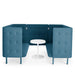 Blue modular office booth seating with white round table on white background. (Dark Blue-Dark Blue)