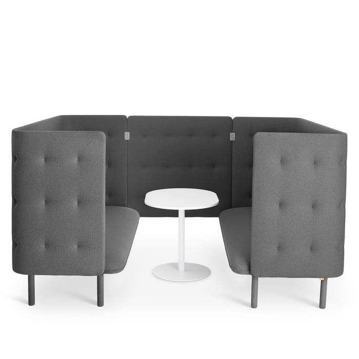 Modern gray office booth seating with high back and white round table (Dark Gray-Dark Gray)