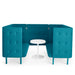Teal blue modern booth-style seating with white round table on a white background. (Teal-Teal)