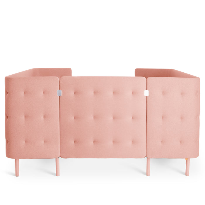 Alt text: Pink tufted folding room divider with elegant button details on a white background. (Blush-Blush)