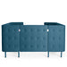 Modern blue tufted sofa with high arms and wooden legs on a white background. (Dark Blue-Dark Blue)