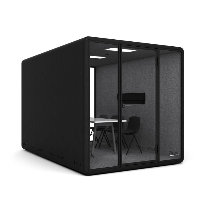 Modern soundproof office pod with black exterior and interior workspace. (Black)
