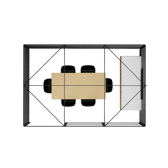 Top view of modern office meeting room layout with table and chairs (Black-Private-Black Panel)