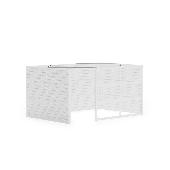 Modern white L-shaped office desk isolated on white background. (White-Private-White Panel)