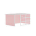Pink fabric office room divider with white metal frame on white background. (White-Private-Rose Panel)