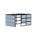 Modern black metal modular office walls  with blue-gray fabric bins on white background. (Black-Semi-Private-Blue Panel)