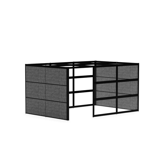 Modern black office cubicle with gray fabric panels on a white background. (Black-Semi-Private-Black Panel)