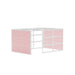 Modular pink cubicle partition system with white frames on a white background. (White-Semi-Private-Rose Panel)