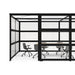 Modern office modular walls cubicle with black frames, desks, and chairs on a white background (Black-Open)