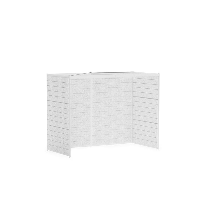 Three-panel white folding screen on a white background. (White-Private-White Panel)