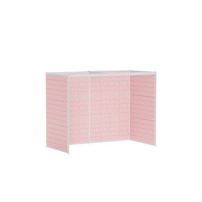 Three-panel pink office cubicle divider on a white background. (White-Private-Rose Panel)