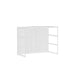 White folding room divider with shelving on white background. (White-Semi-Private-White Panel)