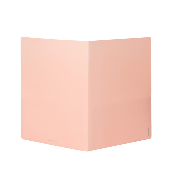 Peach-colored tri-fold presentation board isolated on white background. (Blush)