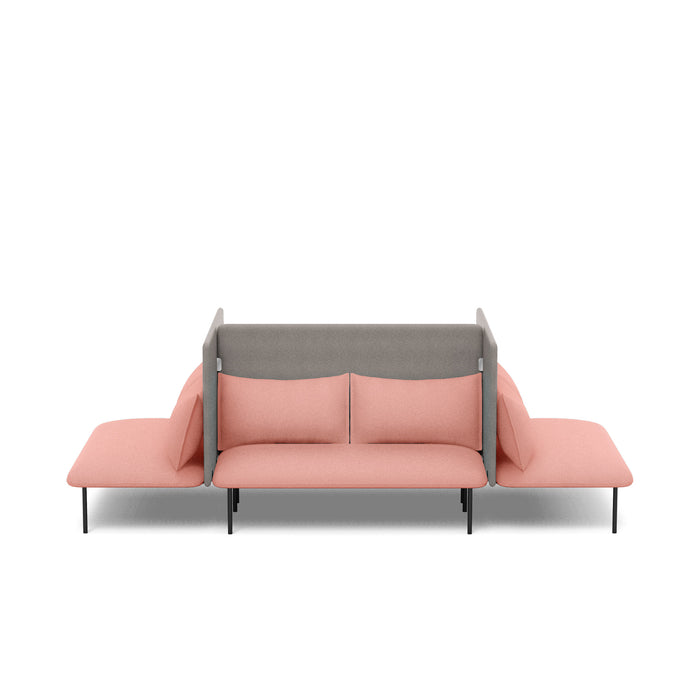 Modern pink sofa with grey cushions on a white background. (Blush-Gray)