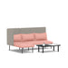 Modern pink sofa with grey cushions and a small black coffee table on white background. (Blush-Gray)