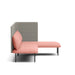 Modern minimalist chaise lounge with pink upholstery and gray backrest on white background. (Blush-Gray)