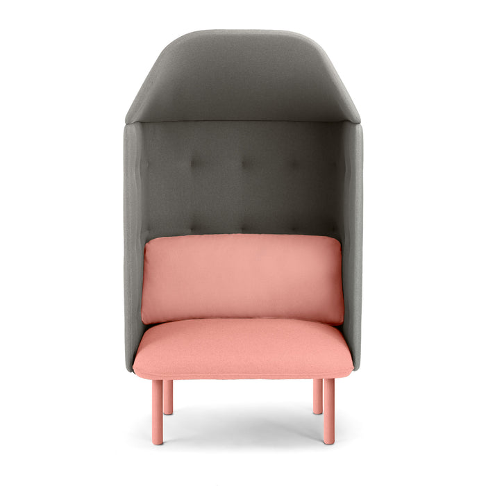 Modern grey privacy chair with pink cushions isolated on white background. (Blush-Gray)