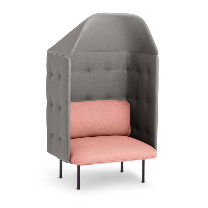 High back privacy chair with gray exterior and pink cushions on white background (Blush-Gray)