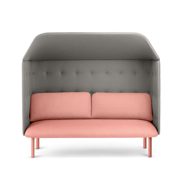 Modern pink two-seater sofa with grey backrest on a white background. (Blush-Gray)